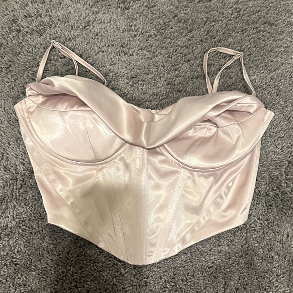 NWOT Parthea Draped Seam Front Satin Bustier Cami Corset Top small champagne - Picture 3 of 5